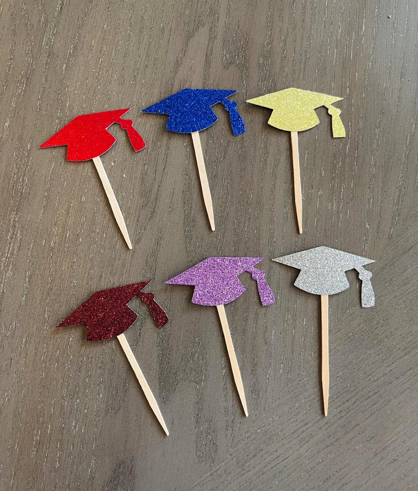 GLITTER Graduation CAP Shape Cupcake Topper Choose Color and Package Amount