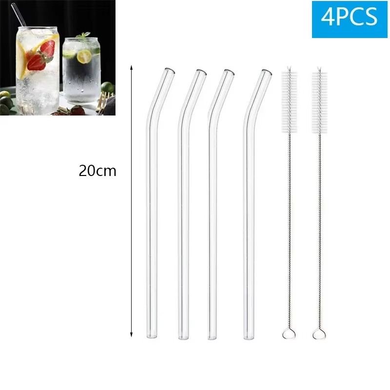 1-10Pcs Reusable Smoothie Glass Straw, Clear Drinking Straws for Smoothie Milksh