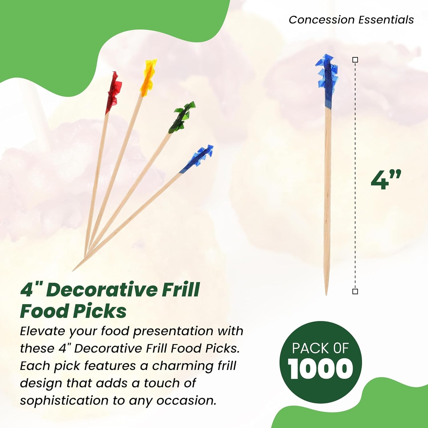 4″ Decorative Frill Food Picks/Cocktails/Appetizers/Sandwich Sticks/Pack of