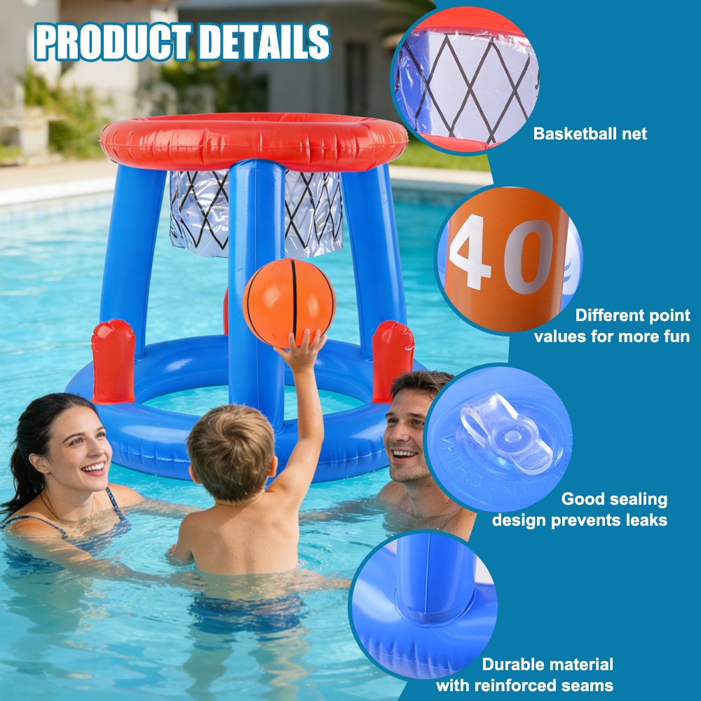 Inflatable Floating Swimming Pool Game Family Basketball Hoop Ring Toss Toys Set