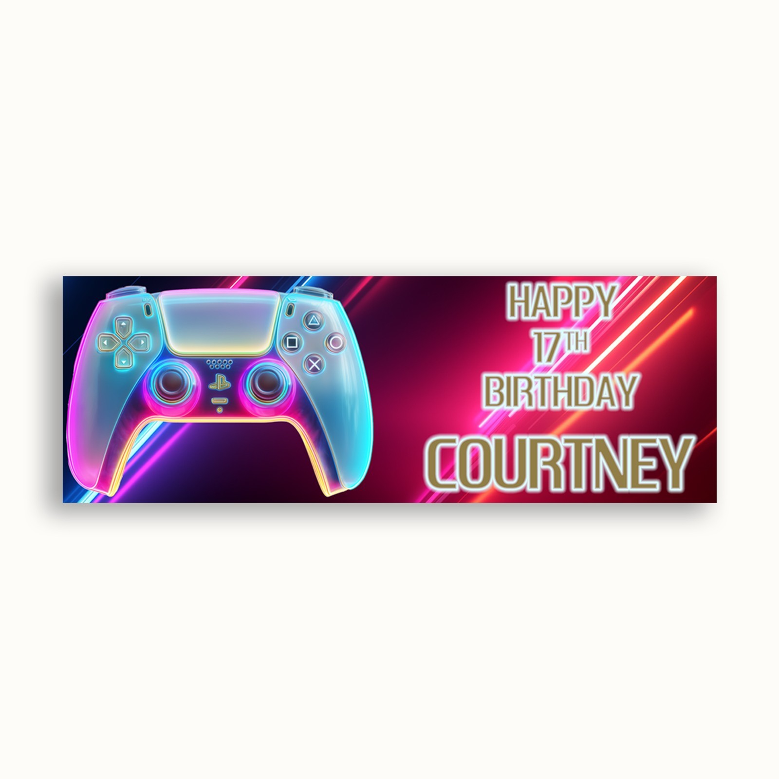 PS5 Controller Neon Glow Colorful Gaming Personalised Birthday Banner