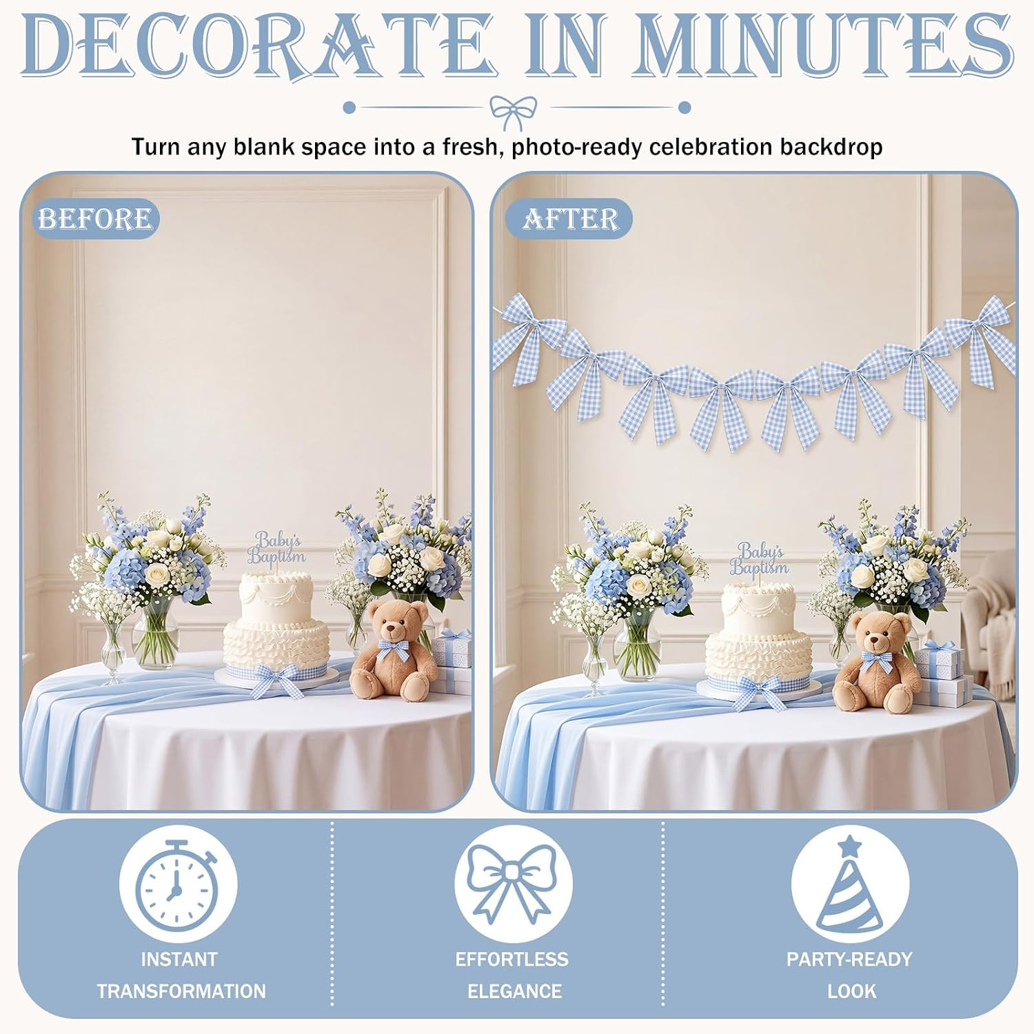 8 Ft Sky Blue Bow Garland Decorations Blue Fabric Bow Banner Hanging Banner for