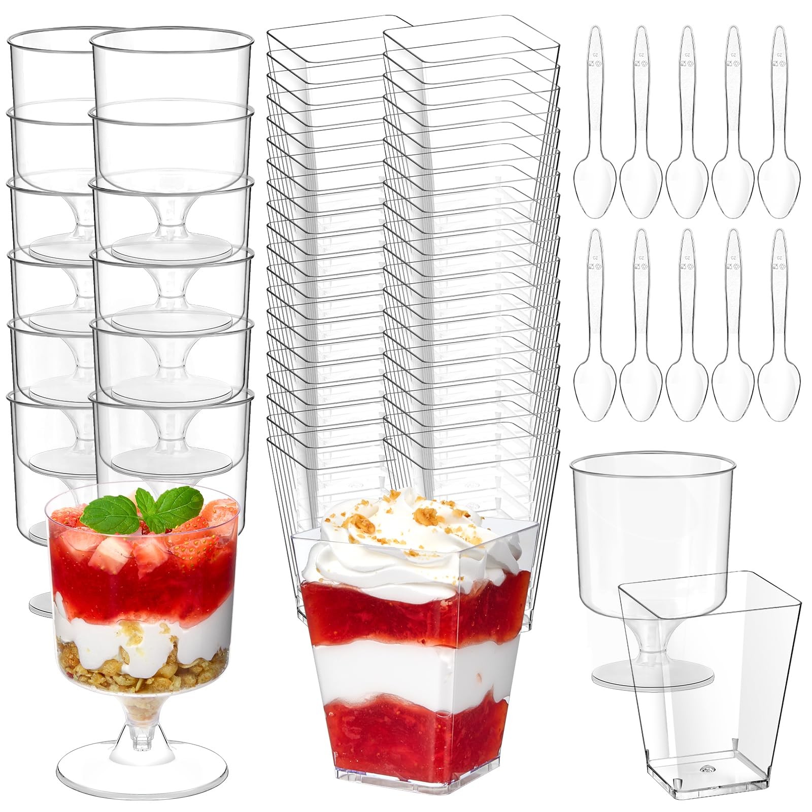 Mini Plastic Dessert Cups with Spoons 200 Pcs | Serves 100 | 5 OZ Square and …