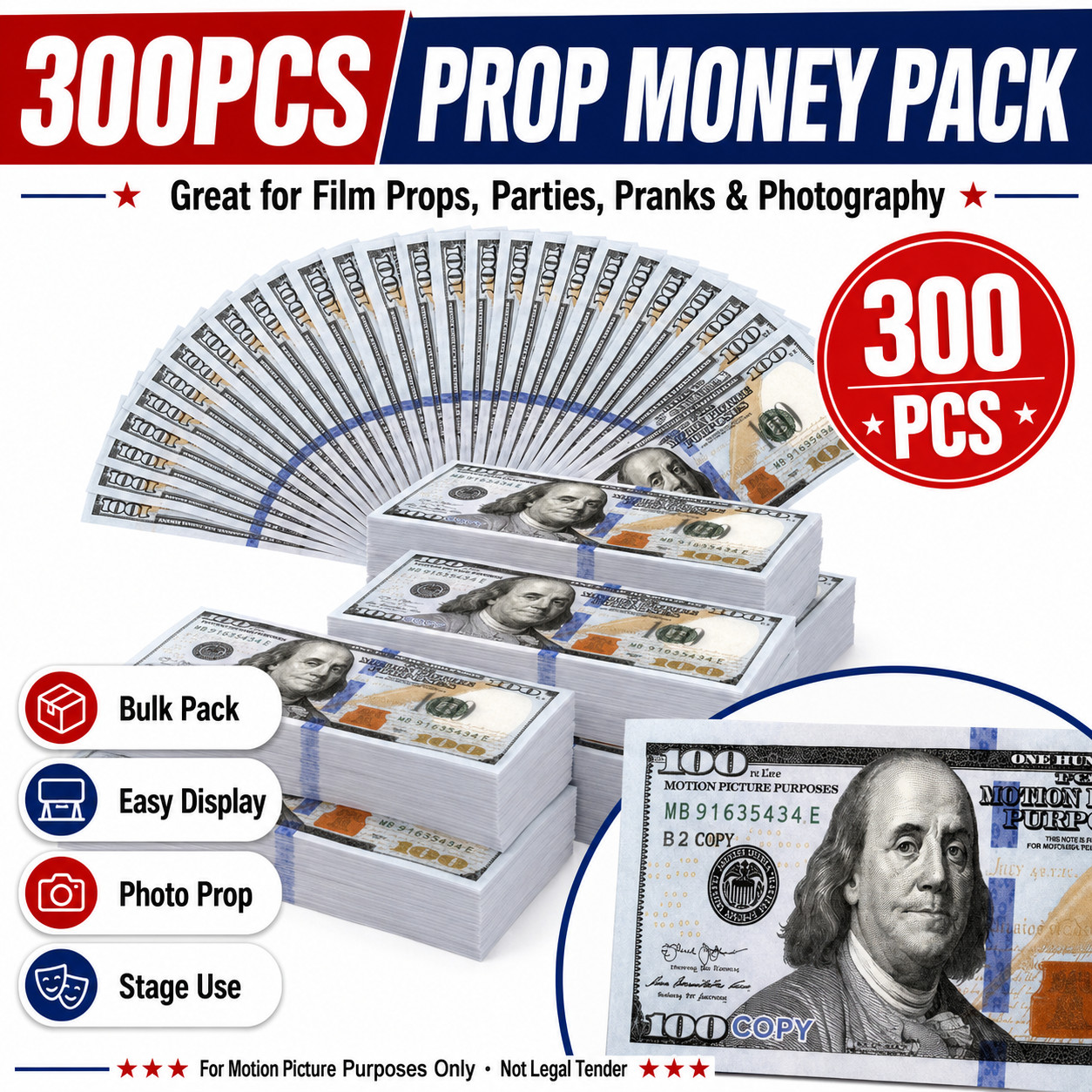 300 pcs Movie Props money Fake bills look real for video party,Education Toys