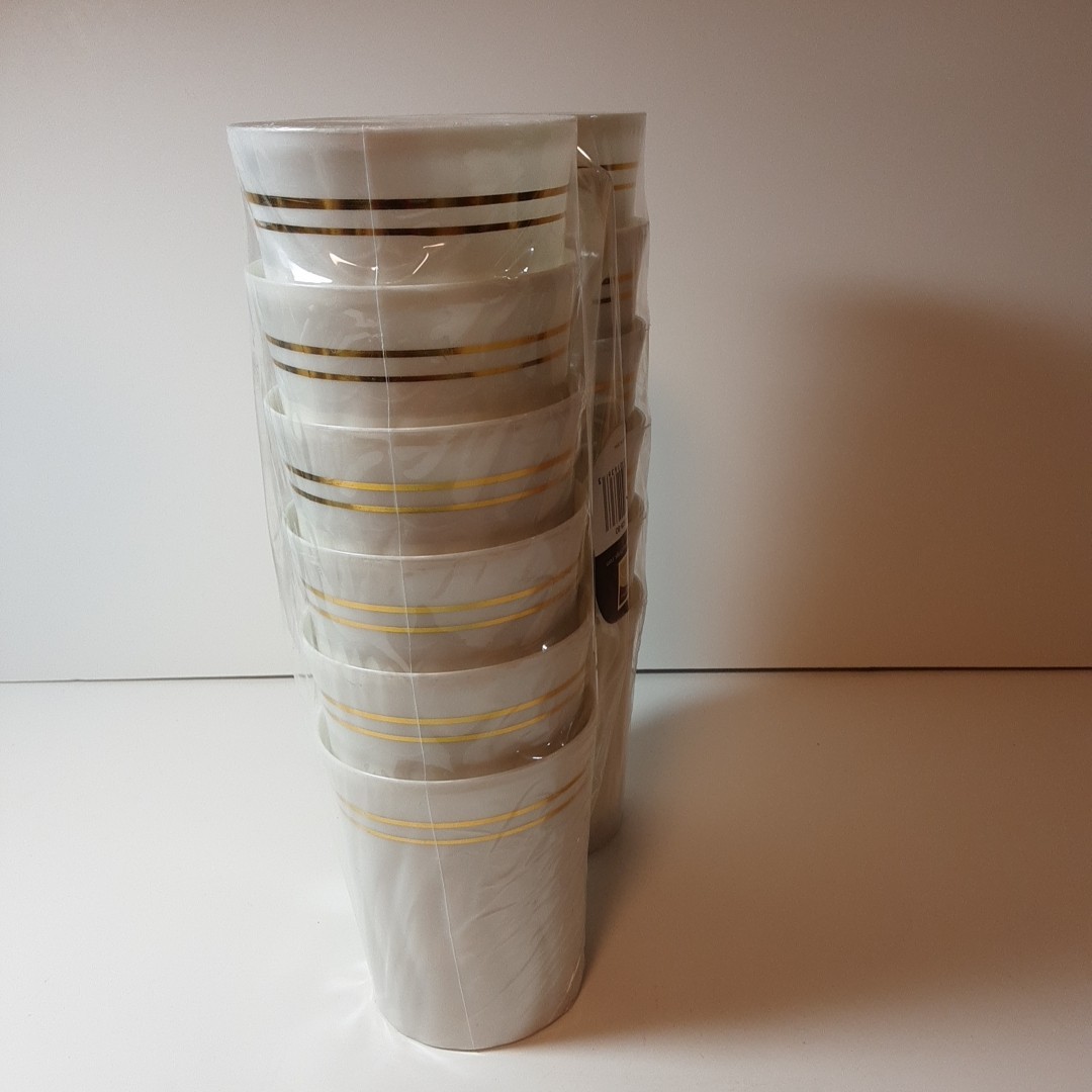 Fineline Settings Plastic 8 Oz. Coffee Mugs 12 Pk Gold Splendor NEW Unopened