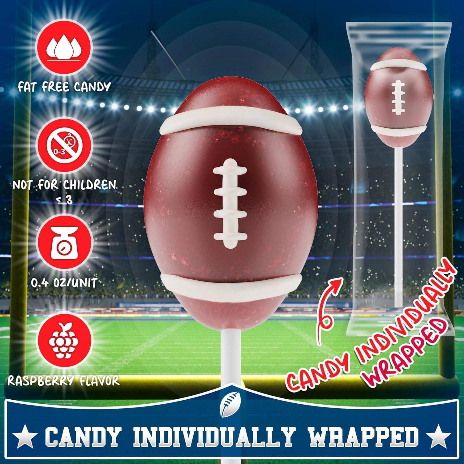 Football Lollipops 12Pk- Raspberry Football Candy for Football Party Favors & Pa