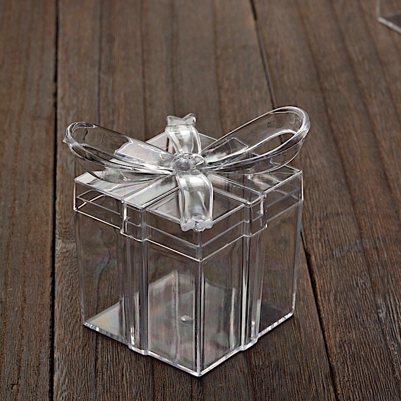 12 Clear 3 in Mini Square Bow Favor GIFT BOXES Party Events Decorations