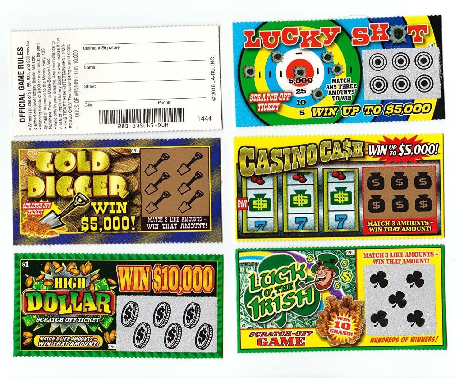 Fake Lottery Ticket Pack: 5 Gag Tickets for Kids & Adults – Prank Fun