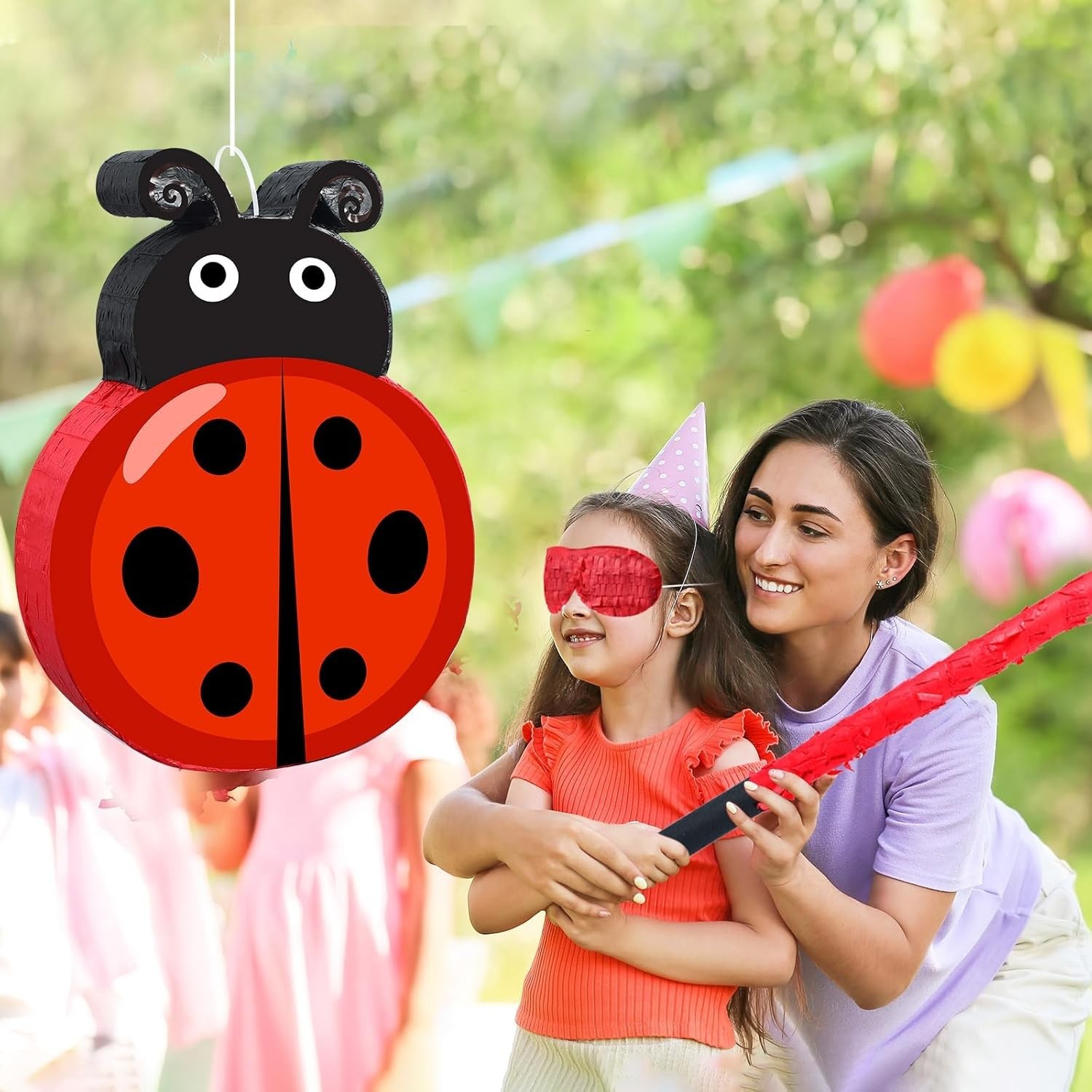 Ladybug Piñata with Blindfold Bat Confetti Decorations Ladybug Birthday Party…