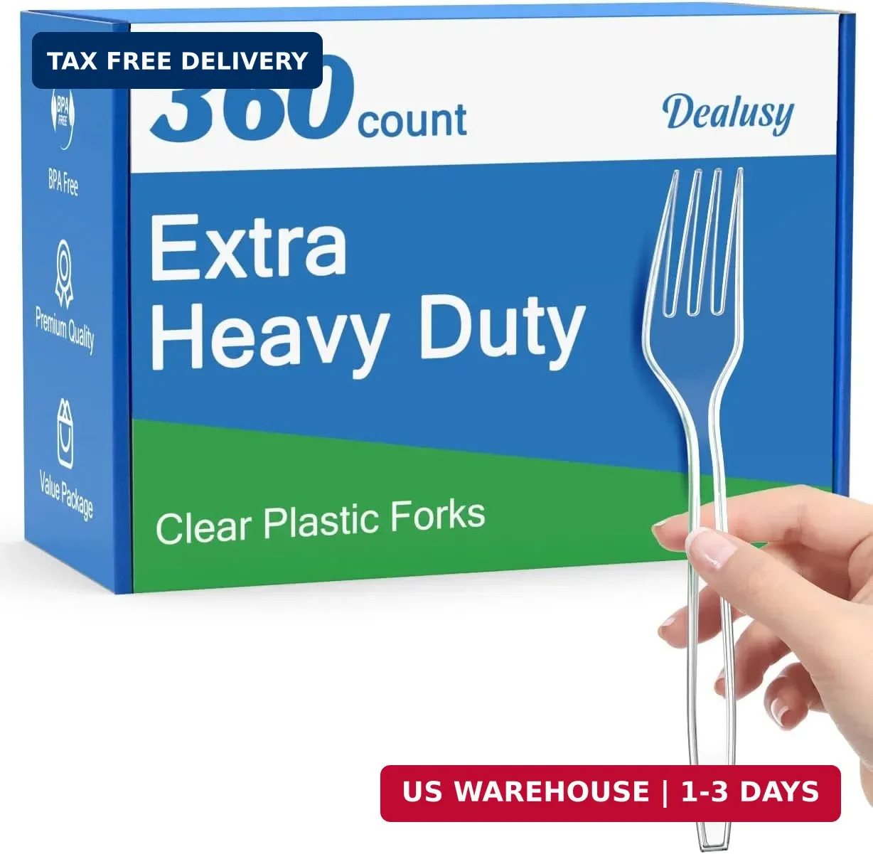 Dealusy 360 Count Extra Heavy Duty Clear Plastic Forks Disposable, BPA-Free, Hea