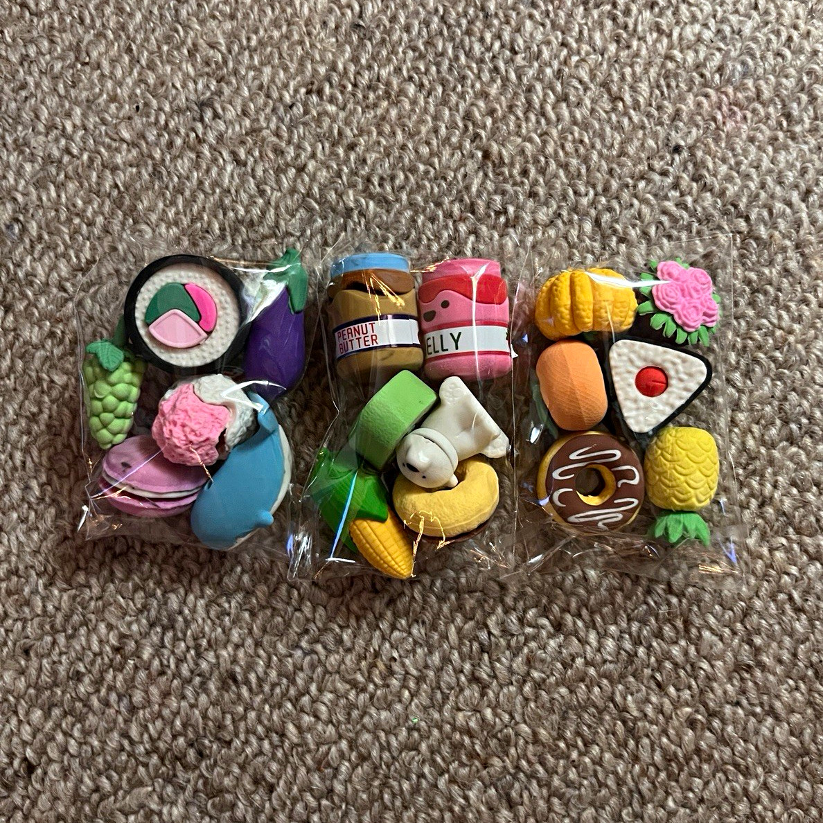 Mini Food-Themed Pull Apart Erasers Lot of 3 Packs, Multicolor Assorted