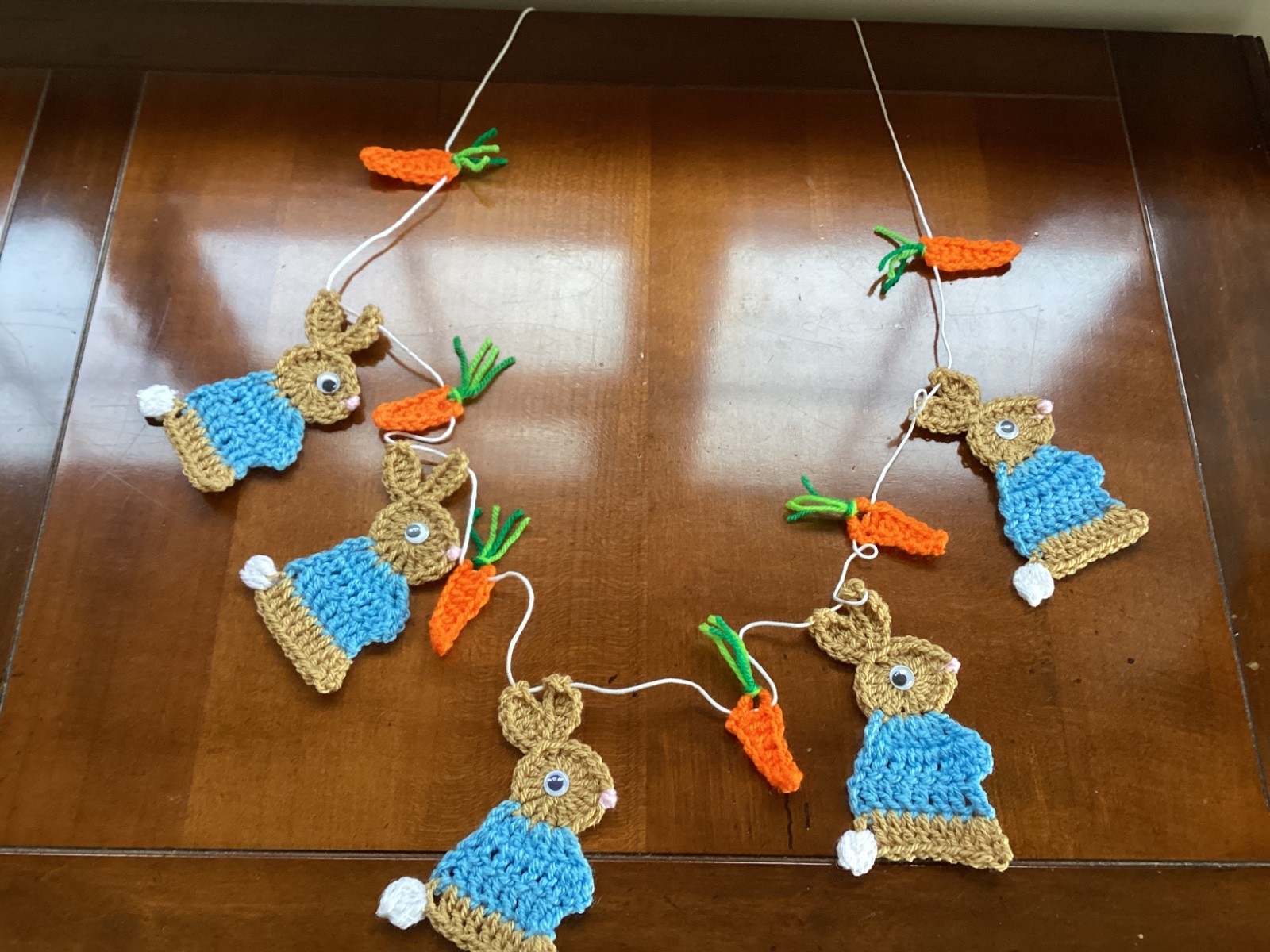 Bunny Rabbit & Carrots Garland/Bunting Handmade Crocheted Blue