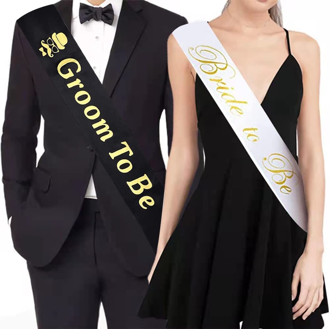 Bachelorette Party Sash Set- Bride and Groom Sash for Wedding Bridal Shower P…