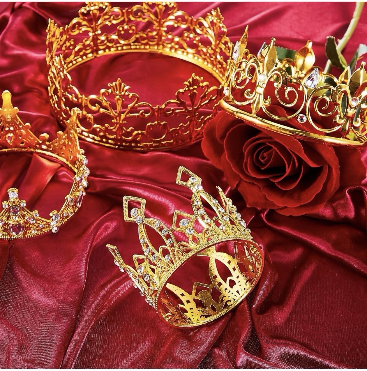 4 Pcs Mini Crown Cake Topper Flower Bouquets Accessories, Metal Rhinestone Princ