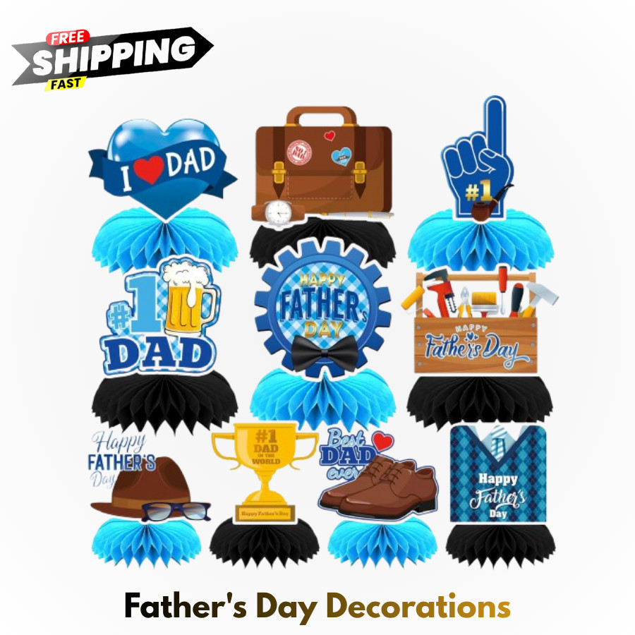 10 Pcs Father’S Day Decorations, Blue Double Sided Fathers Day Table Centerpiece