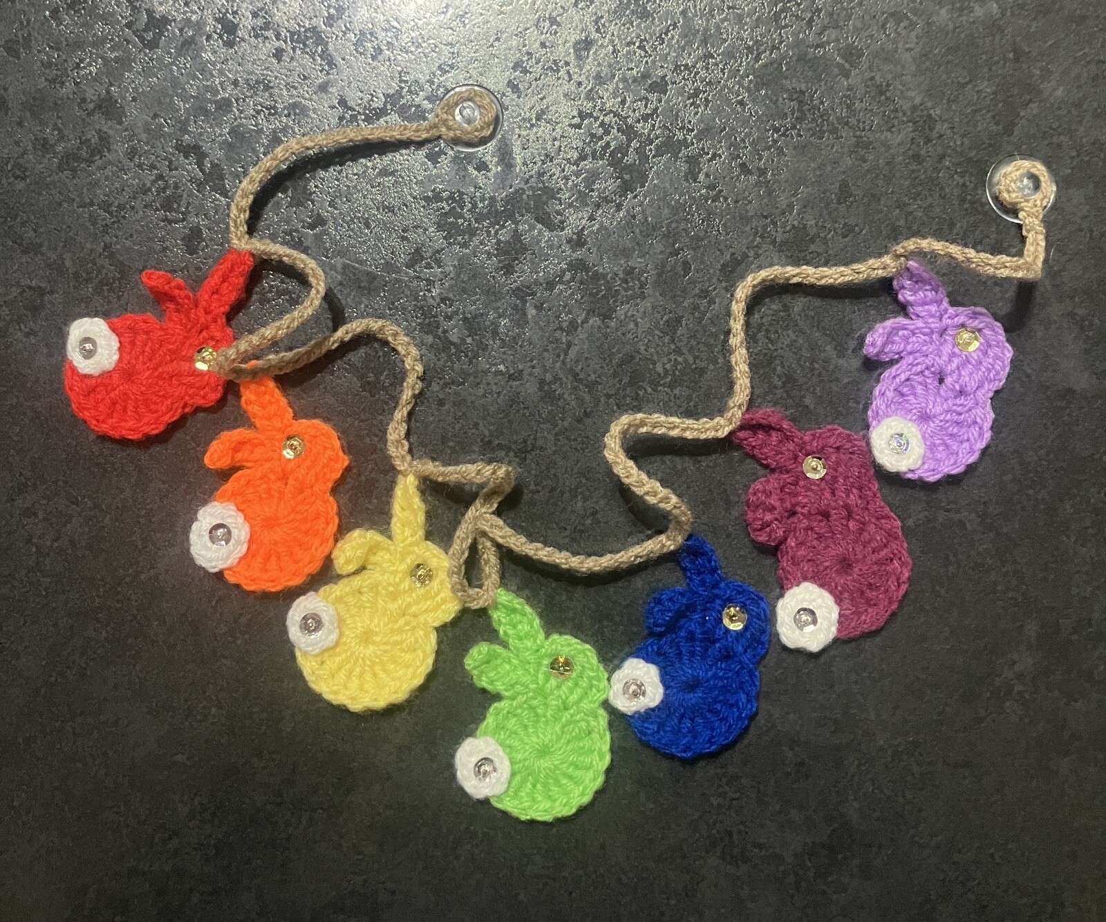 🐰NEW Rainbow Bunny Rabbit Hand Crochet sequin bunting camper SUMMER Gift