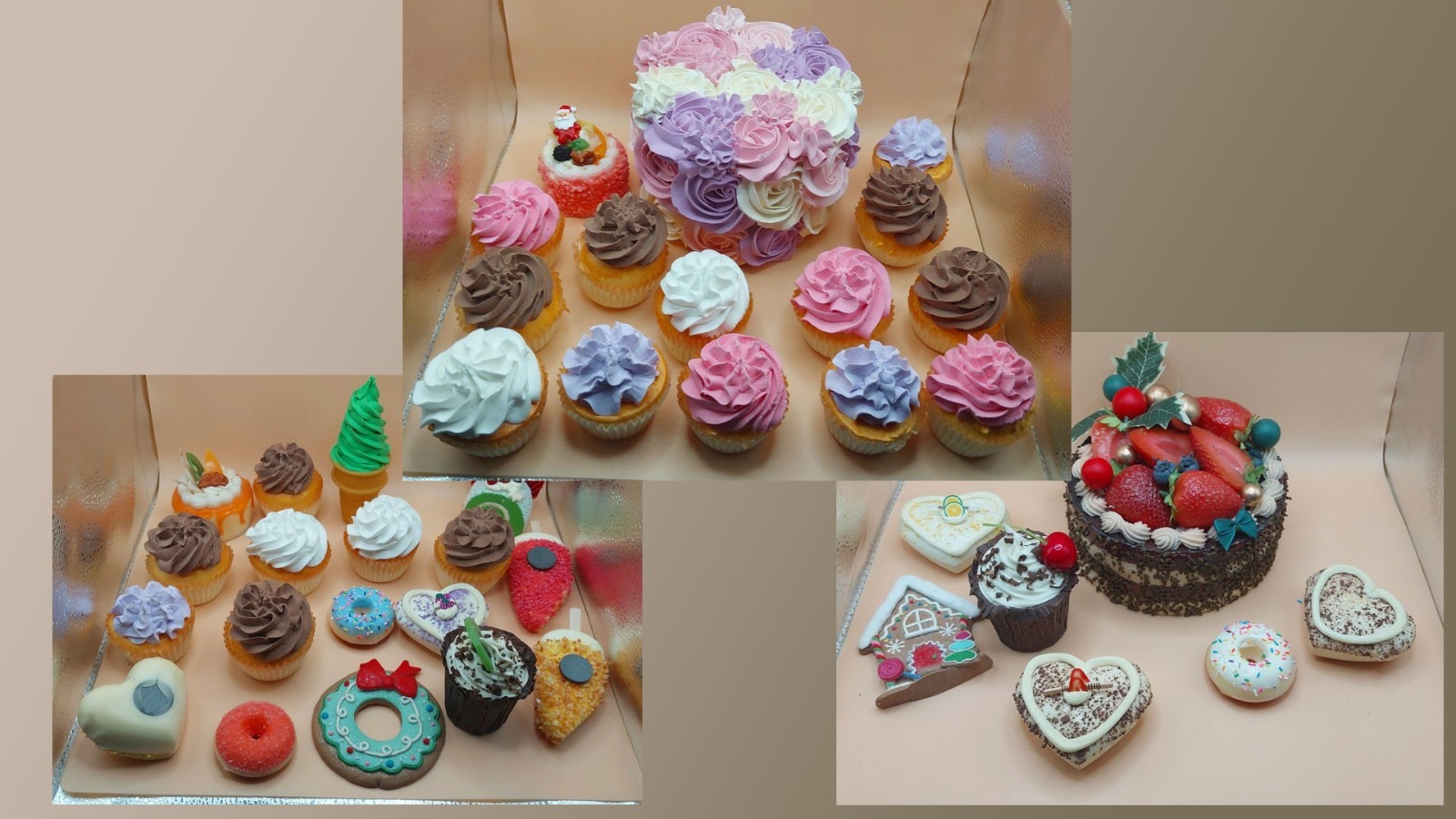 Lot of 40+ artificial / faux / foam dessert food items – pastries, cupcakes