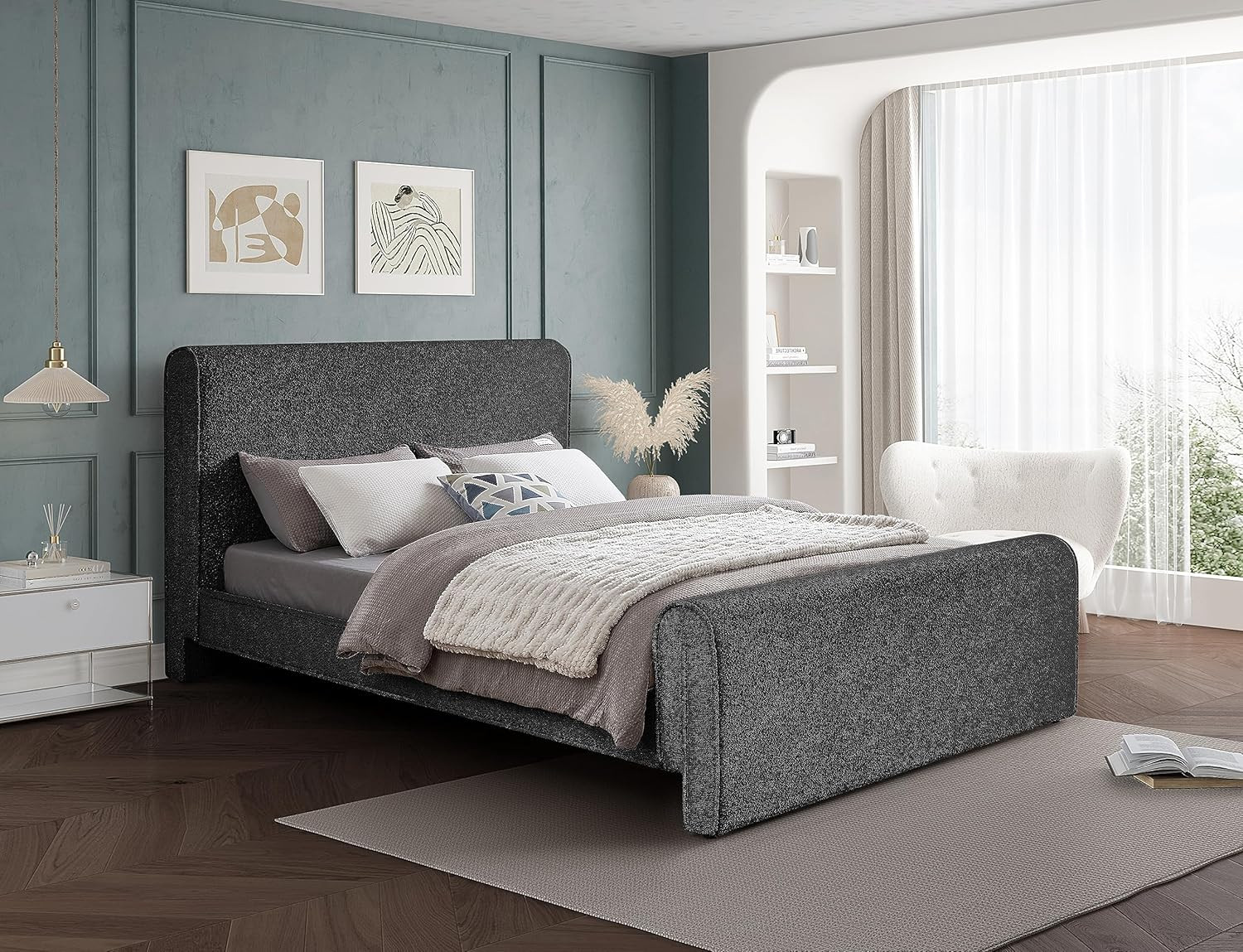 Stylusblack-F Stylus Collection Modern | Contemporary Boucle Fabric Full Bed wit