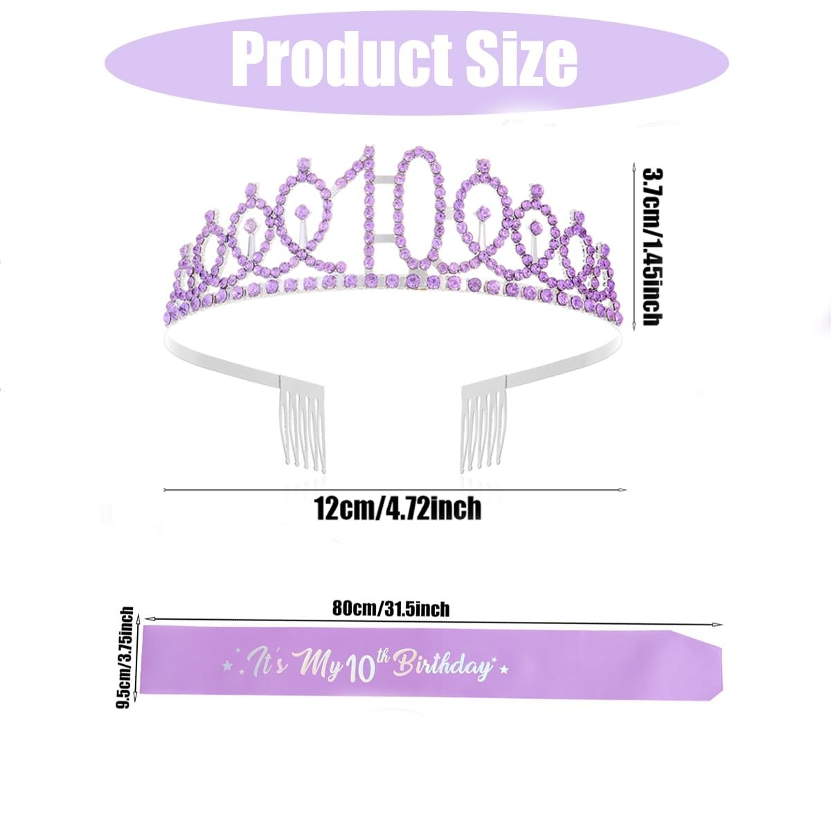 10th Birthday Decorations for Girls,Purple Headband & Glitter Sash Set for 10…