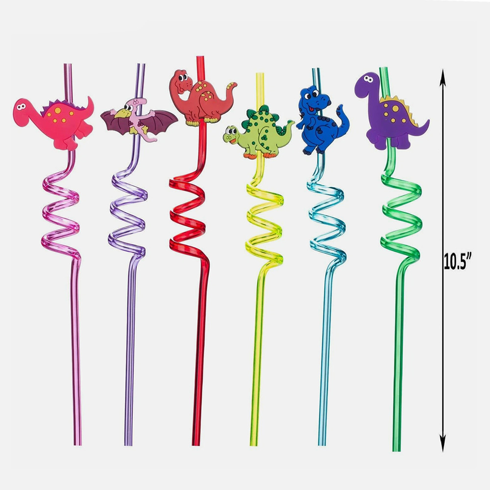 24 Straws +6 Tattoos Reusable Dinosaur Straws–Dinosaur Birthday Party Supplies