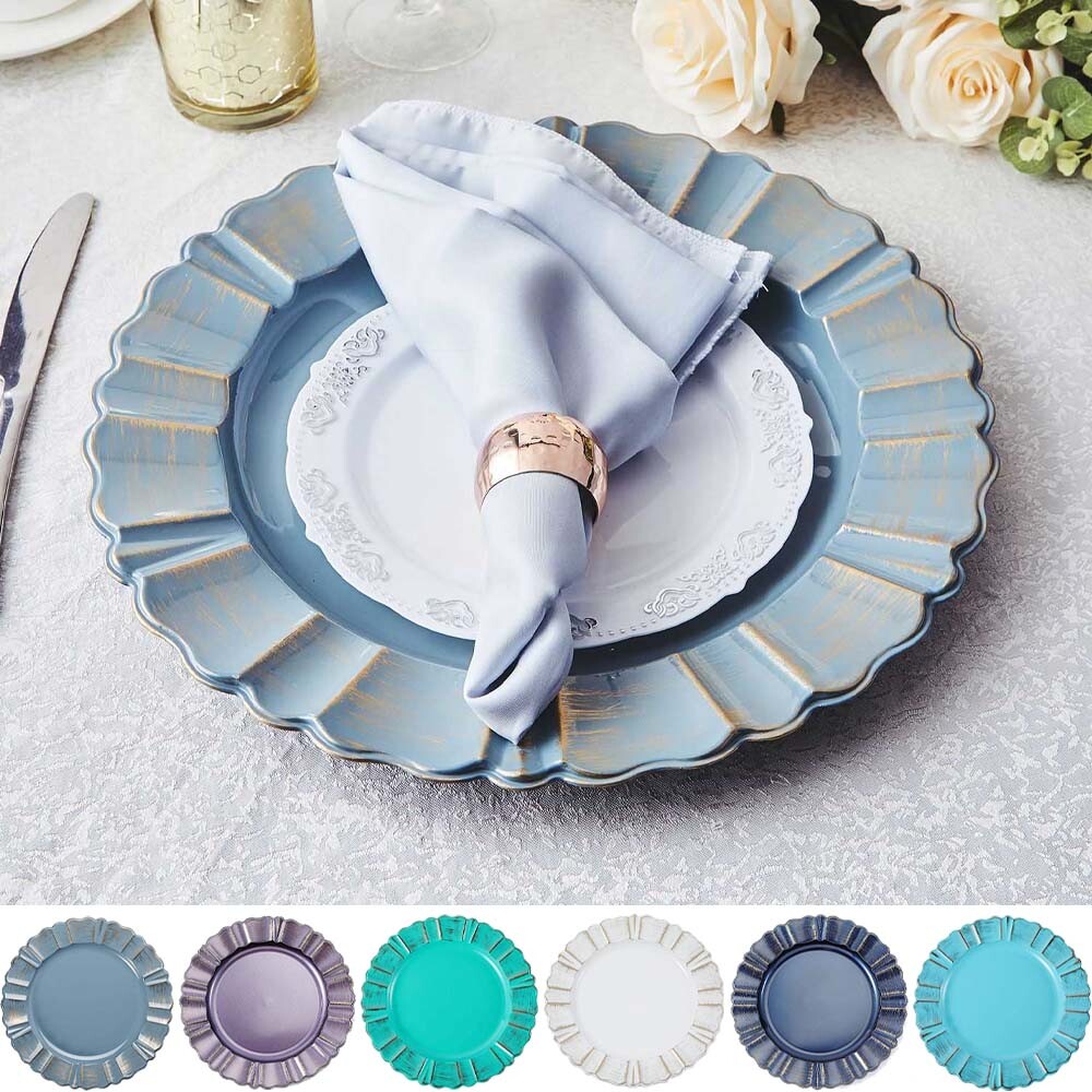 6 pcs 13″ Round Scalloped Trim Charger Plates Wedding Party Table Decorations