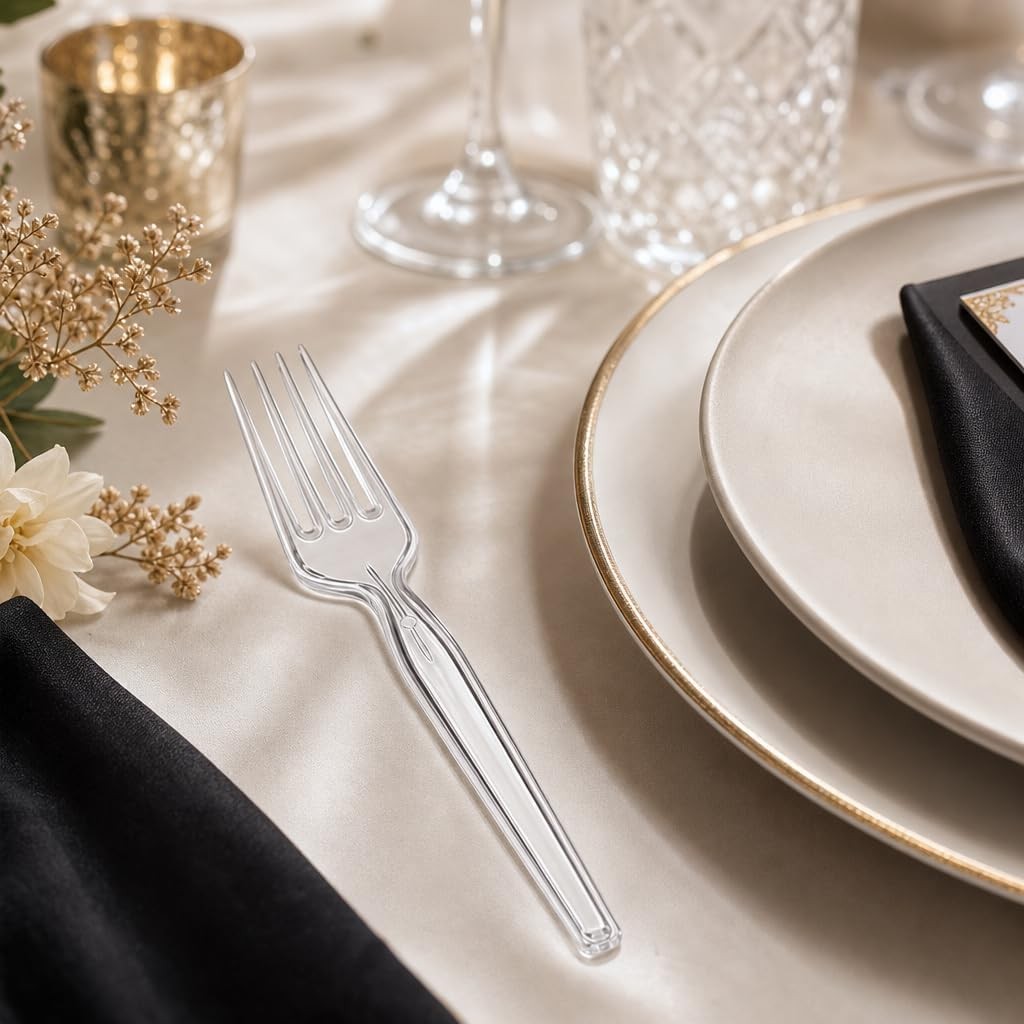 Clear Plastic Forks, 200 Count – Heavyweight Disposable Forks, BPA-Bulk Plastic