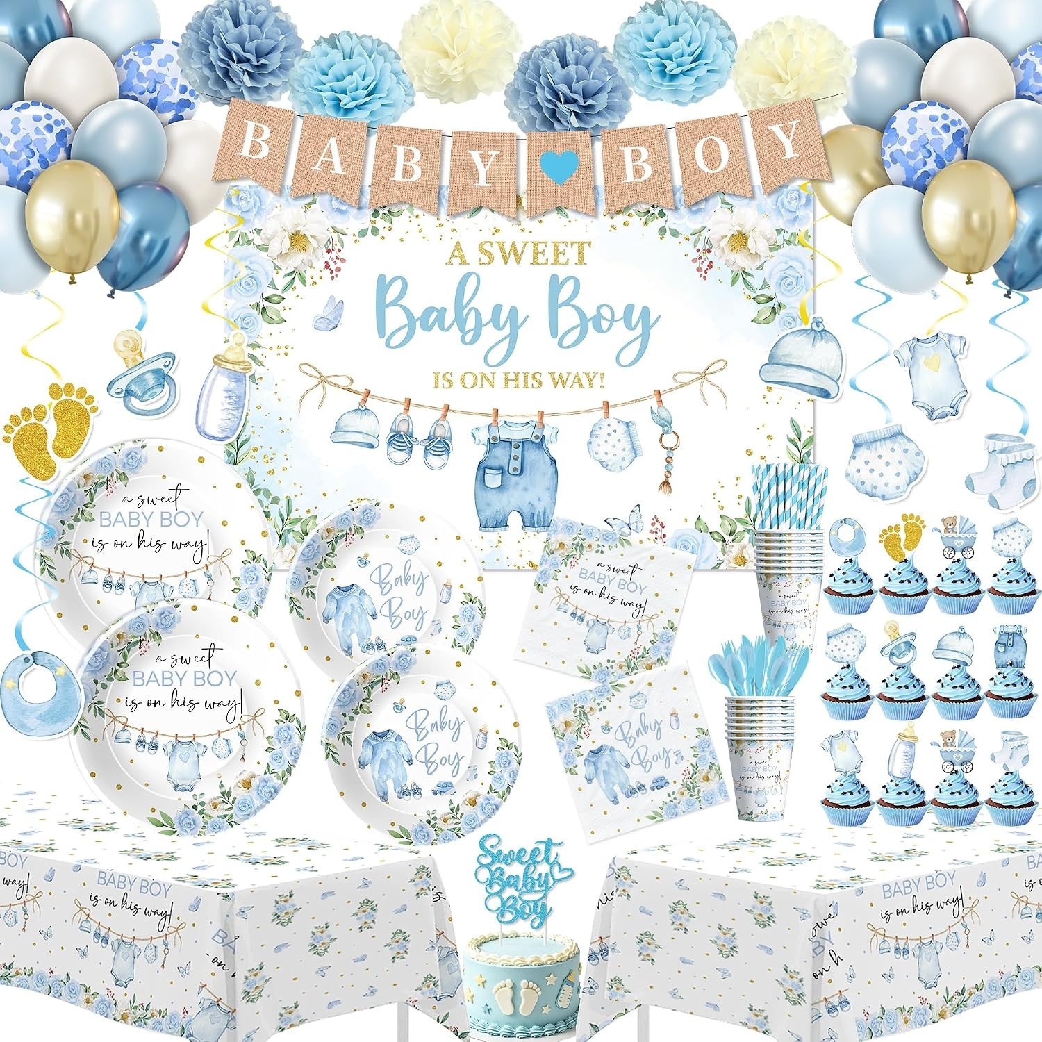 A Sweet Baby Boy Is On His Way – Baby Shower Decorations Kit NEW