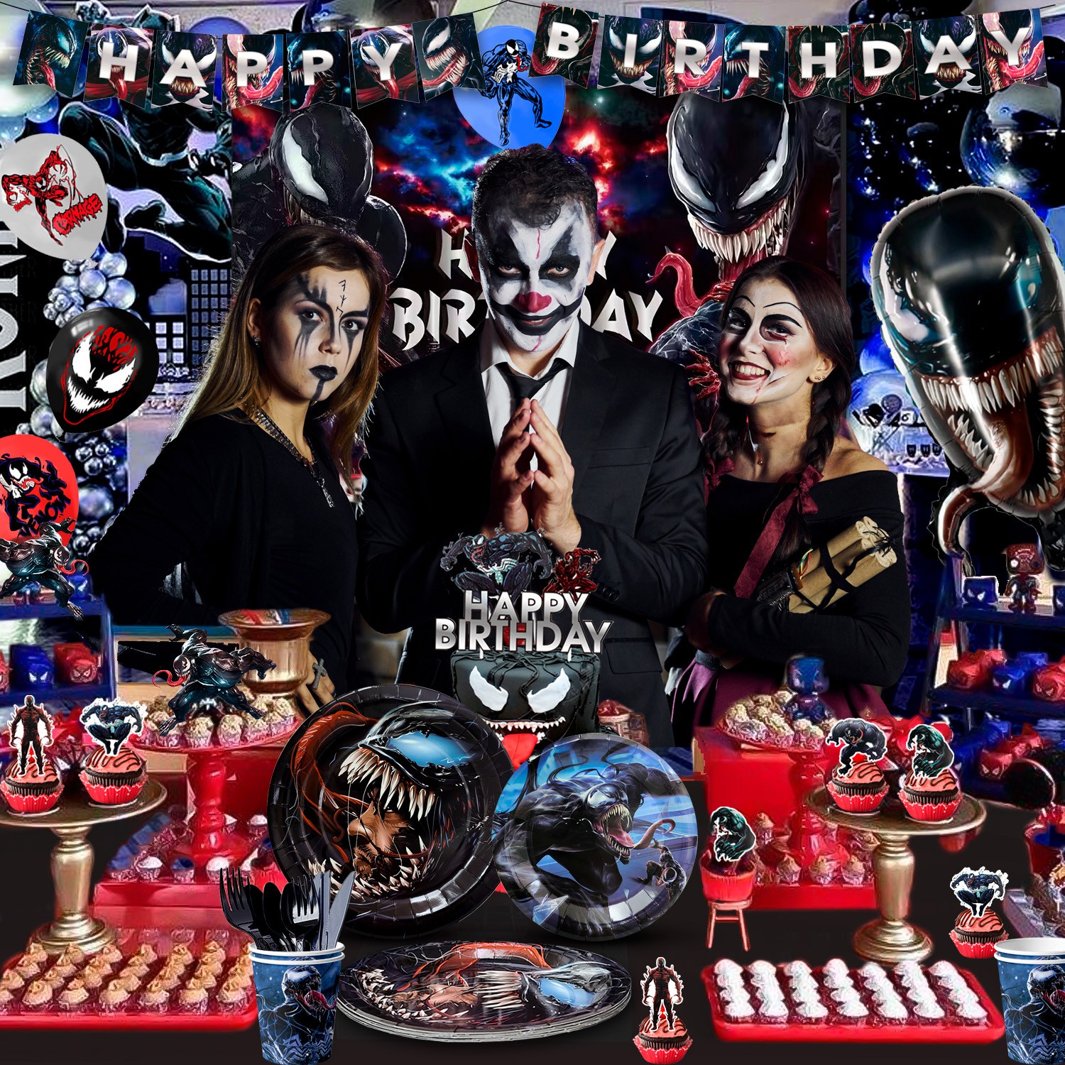113Pcs Venom Party Supplies Superhero Birthday Party Decorations Balloons Plates