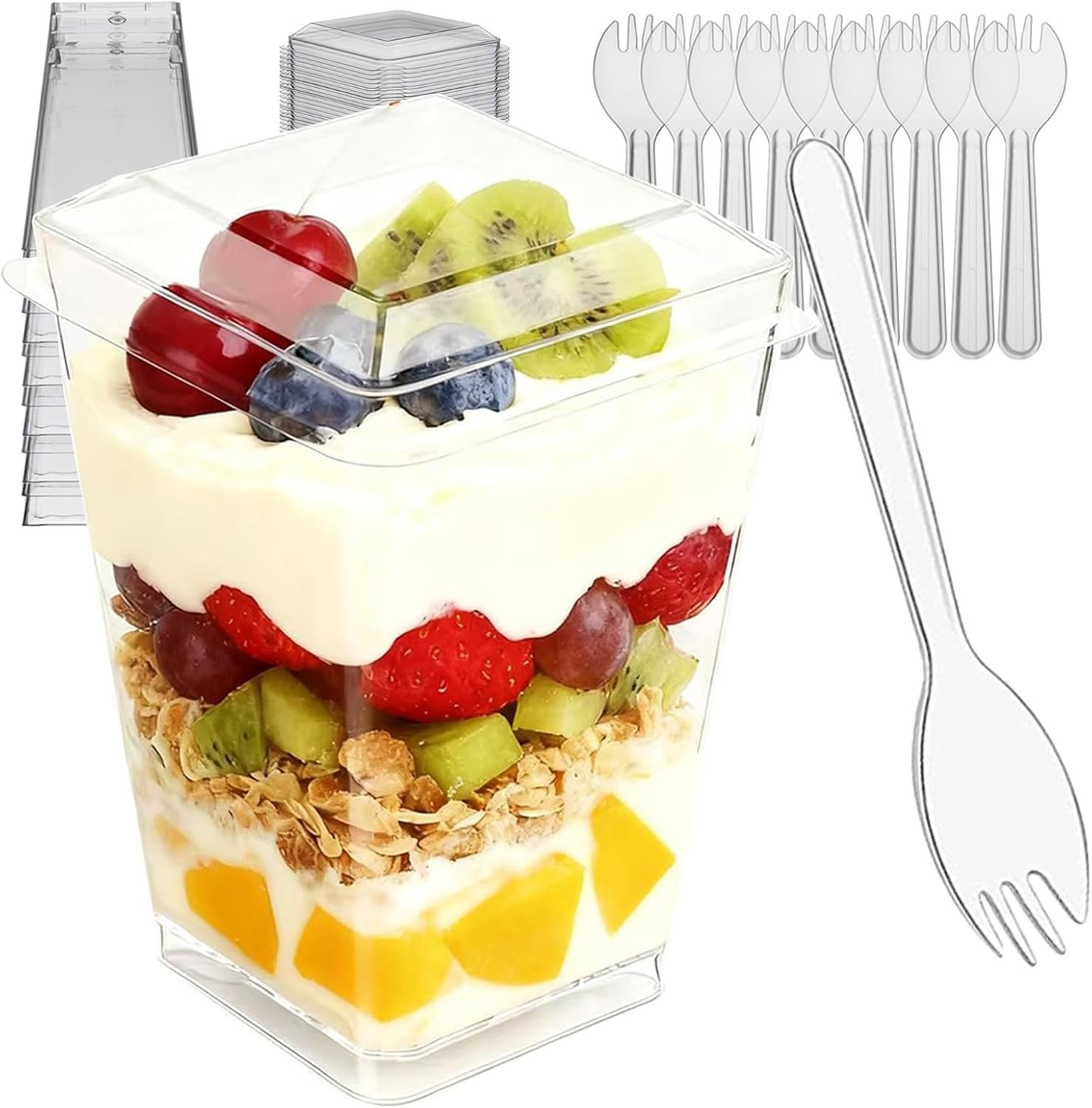 100Pcs Clear Dessert Cups with Lids and Spoons, 5.4Oz Mini Dessert Cups Reusable