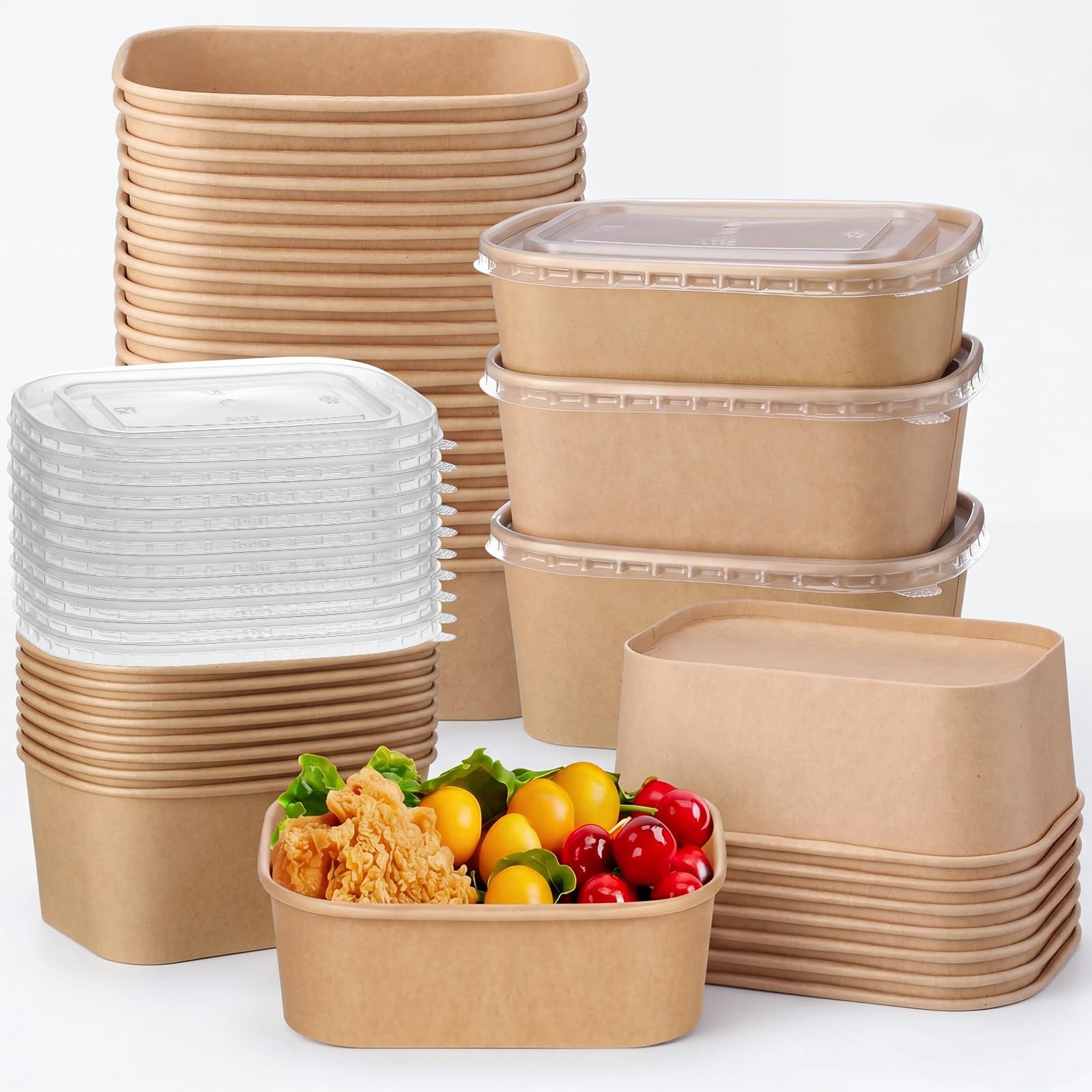 50 Set Paper Food Containers with Lids, 3 Sizes Variety Pack (17oz/29oz/34oz)…