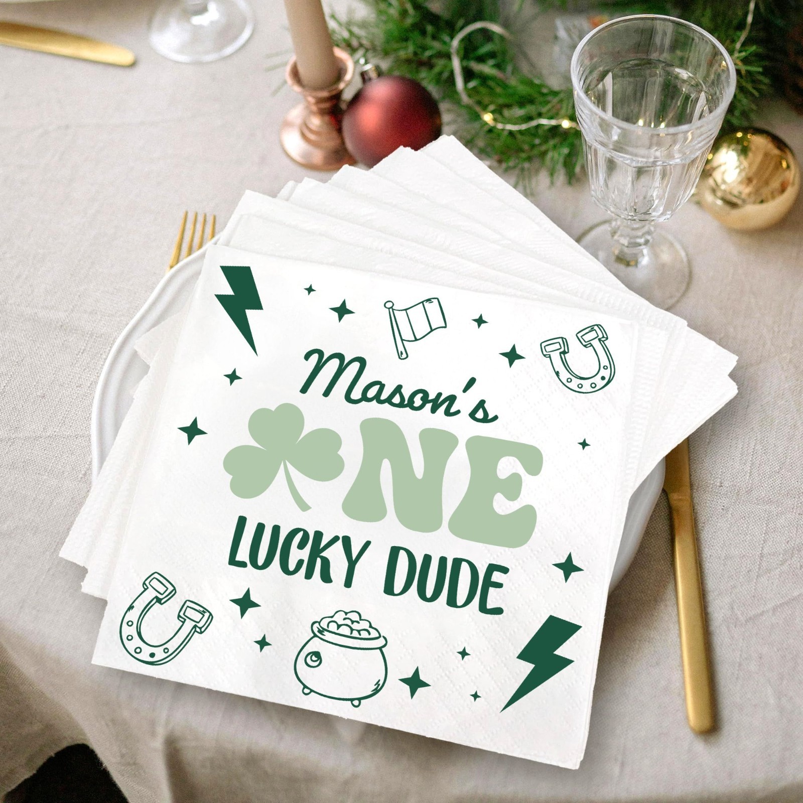 Personalized One Lucky Dude 1st Birthday Napkins Custom Boy Party SATTNA0320