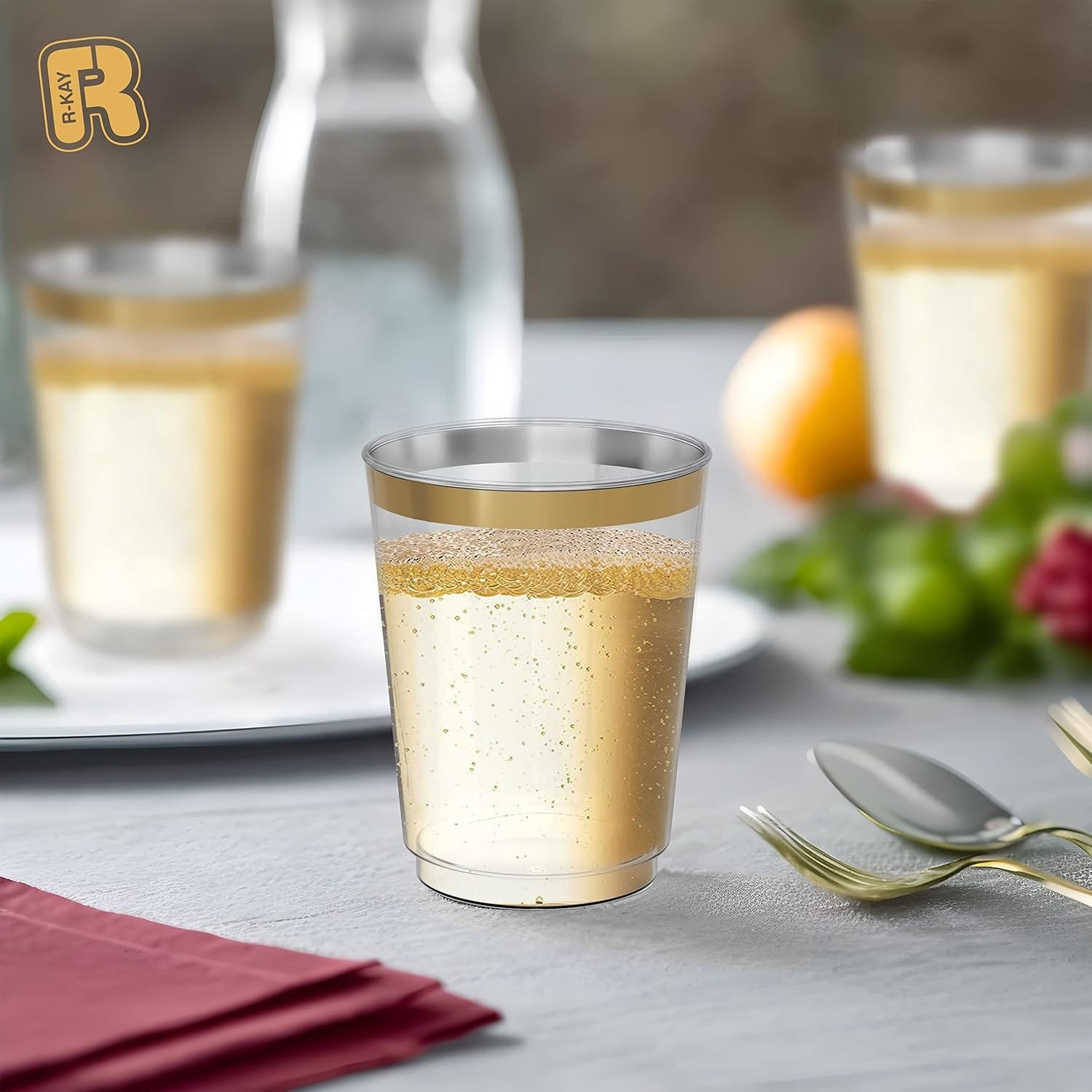 Elegant Gold Heavy Duty 10 OZ Disposable Cups, 50 Pack for All Celebrations