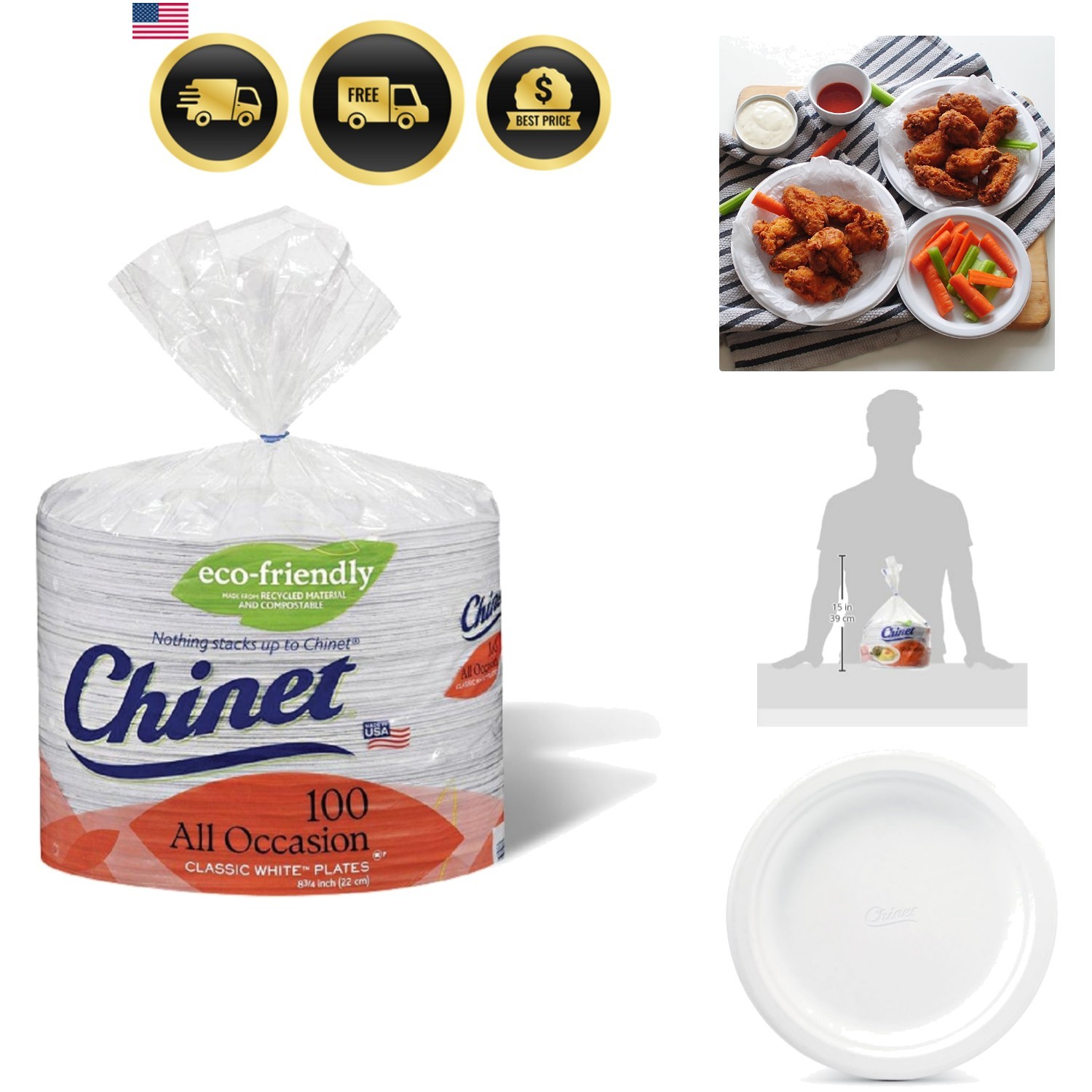 Classic White, Round All Occasion Fiber Plates, 8.75 Inch, 100 Count