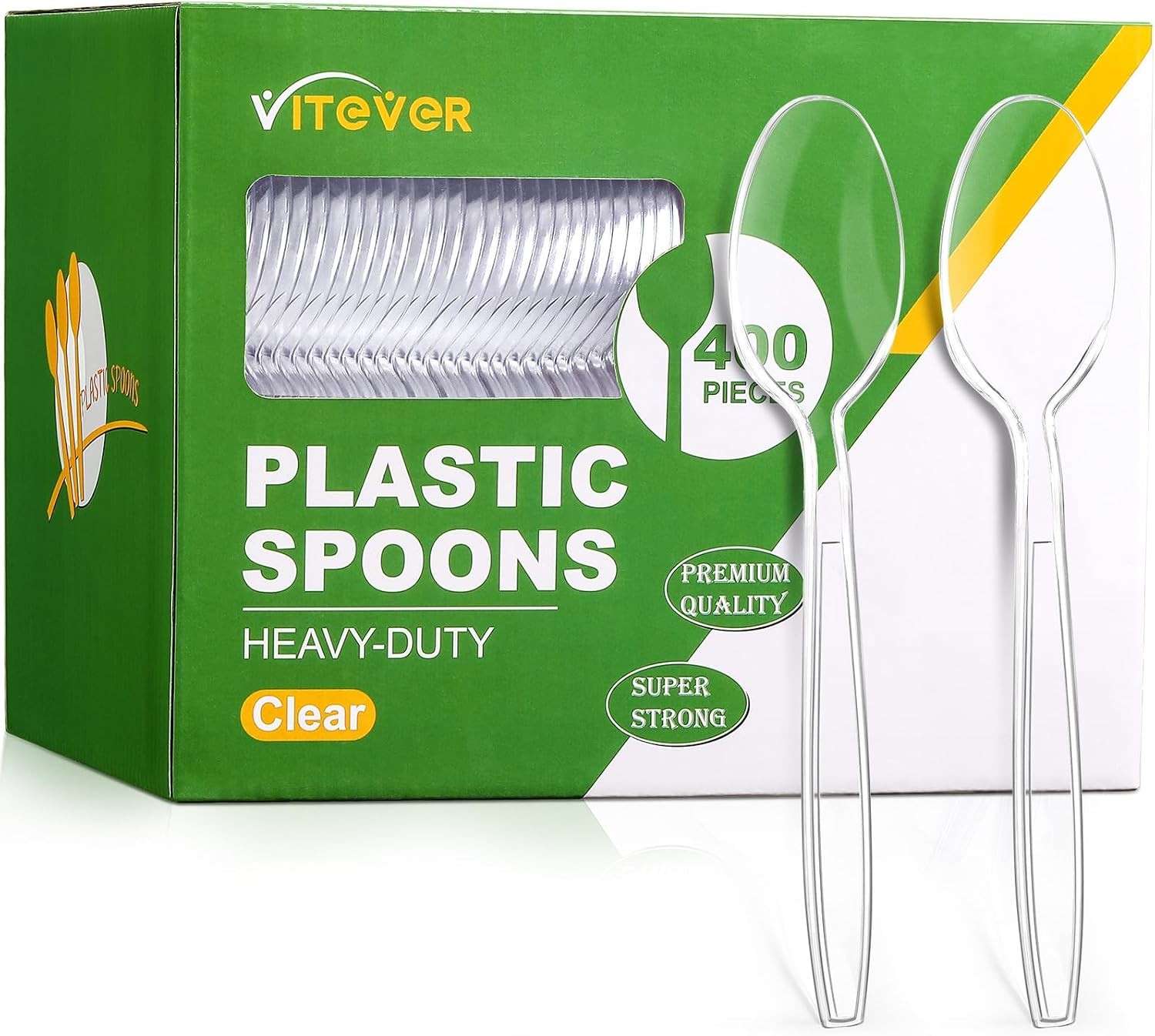 400 Count] Heavy Duty Plastic Spoons, Premium Disposable Spoons, Durable Plastic