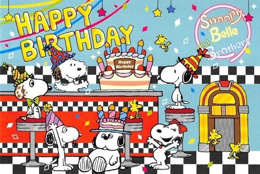 NEW Cartoon Peanuts Snoopy Theme Happy Birthday Backdrop 5 x 4.5ft