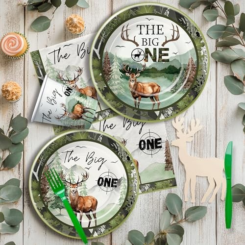 APOWBLS Hunting 1st Birthday Decorations Boy Tableware – Deer Camo Theme
