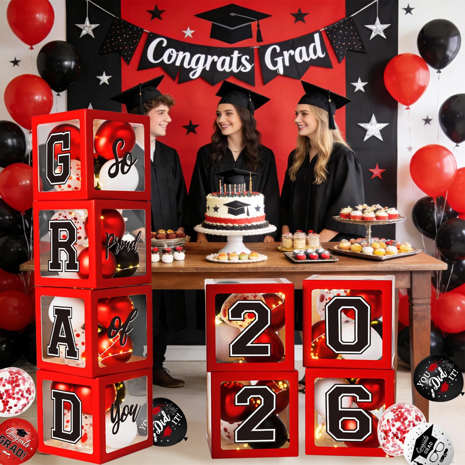 Graduation Decorations Class of 2026, Red and Black Graduation Decorations,