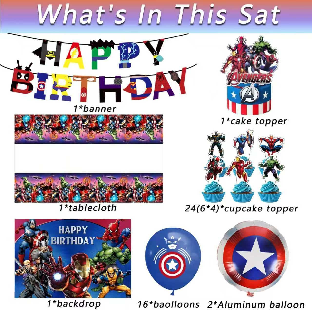 46Pcs Superhero Birthday Party Supplies, Avengers Party Decorations Set Include