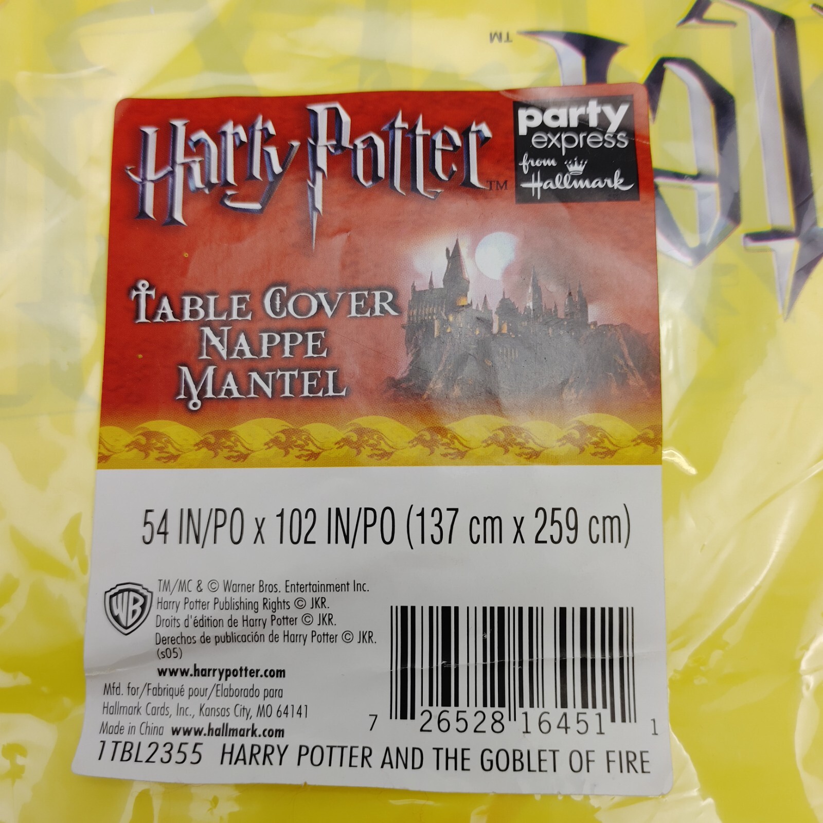 HARRY POTTER And The Goblet Fire Party Table Cover 54″ X 102″ Plastic Hallmark