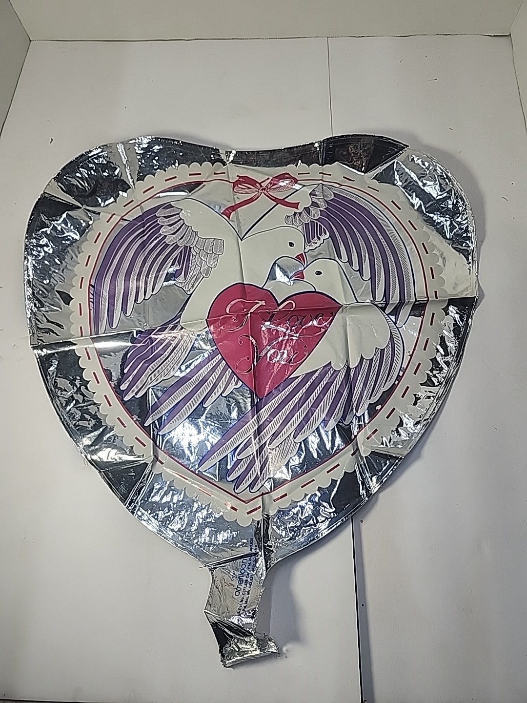 I love you vintage Ameriloon 17″ 1987 foil White Doves Pink Ribbon