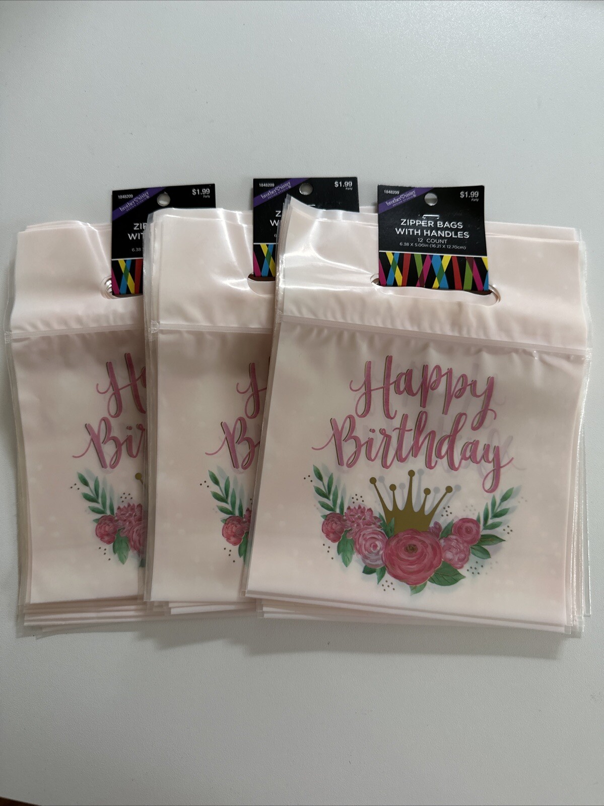 Happy Birthday Zipper Bags With Handles (lot Of 3) (6.38×5 In)