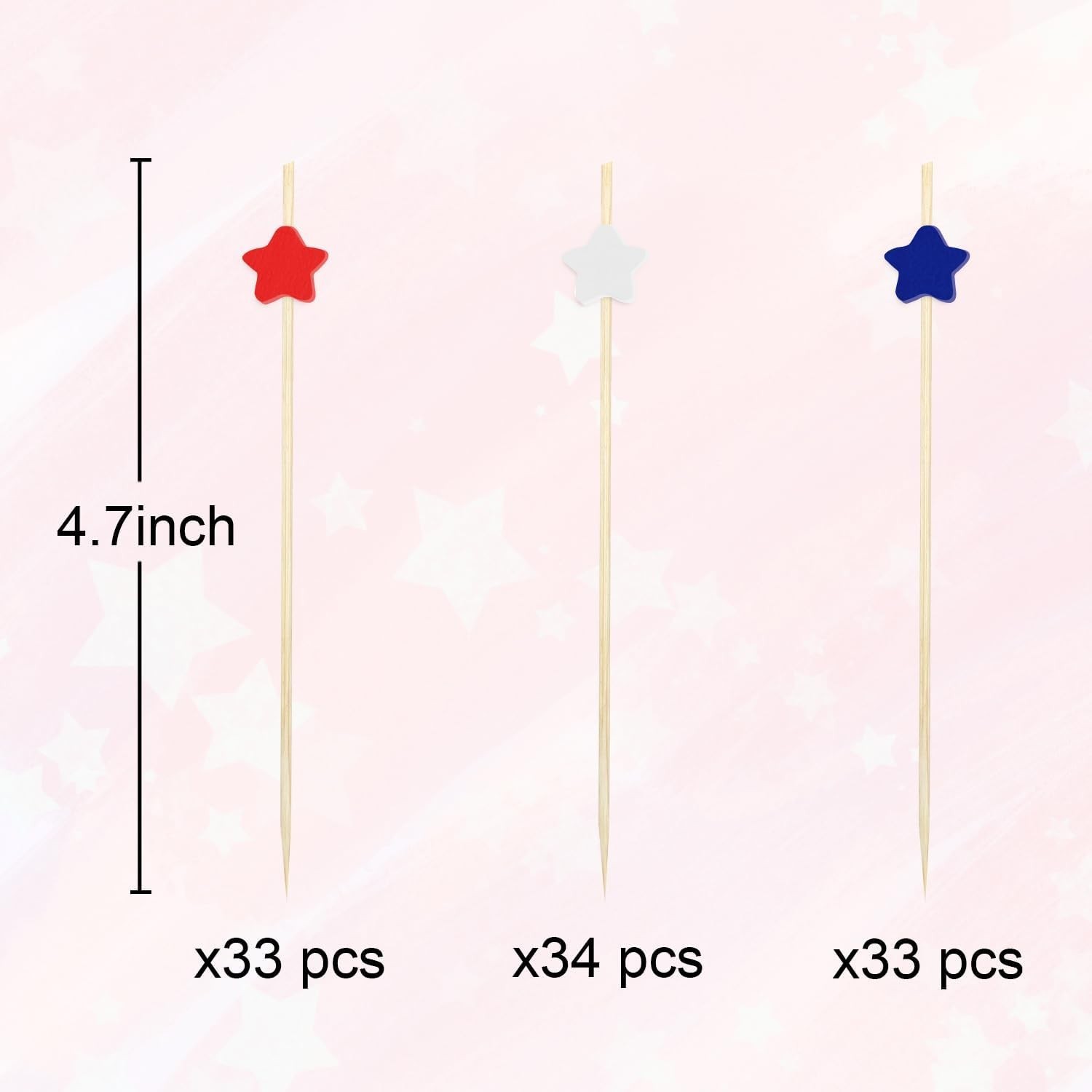 100 Counts 4.7 Inch Star Cocktail Picks Red White Blue Star Decorative Toothp…