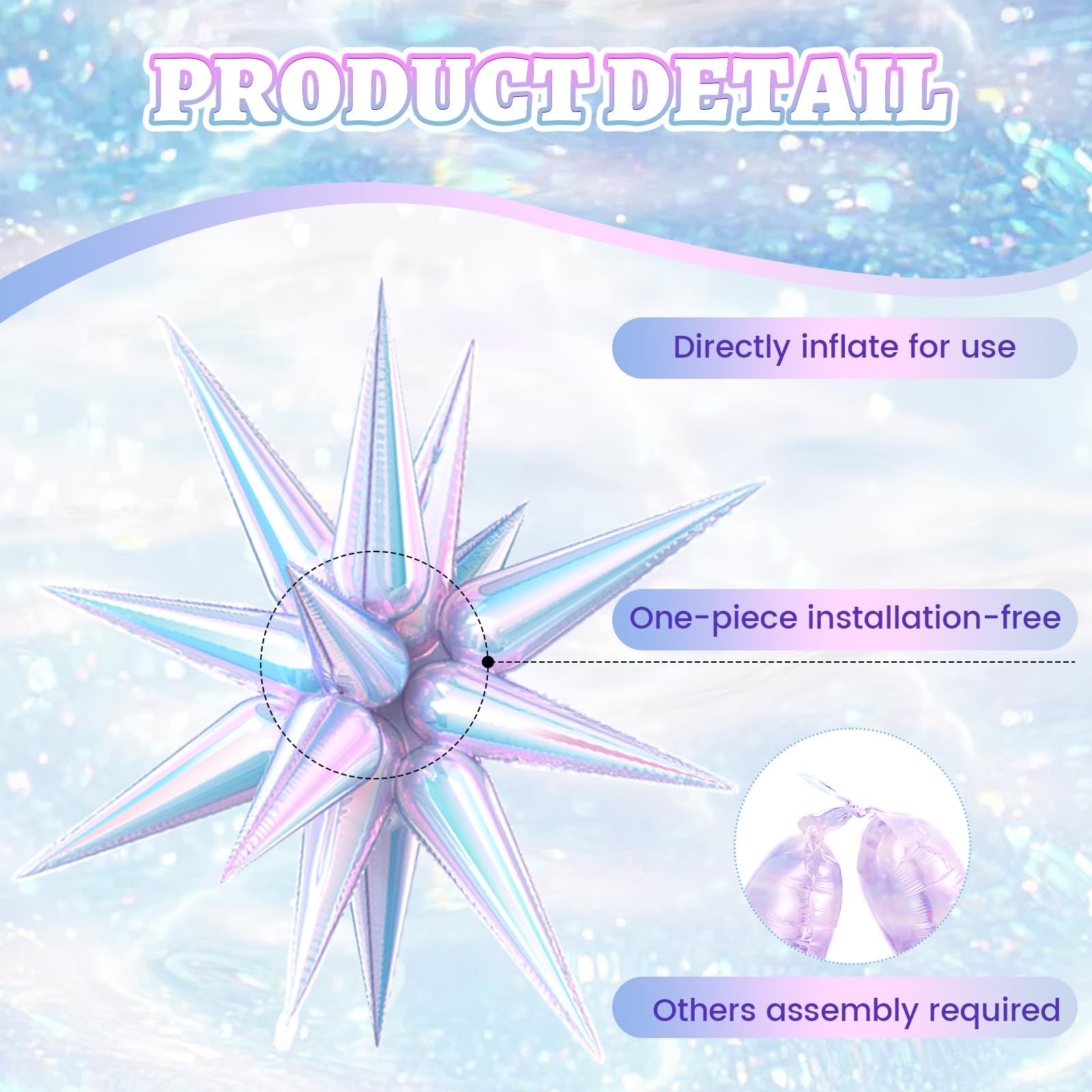 10PCS 22Inch Star Explosion Foil Balloons, Iridescent Clear White Spike Cone …
