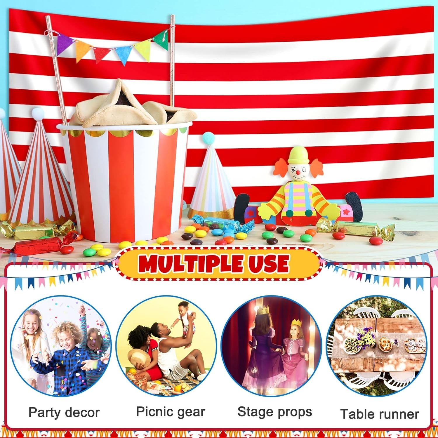 Carnival Circus Floor Runners 2 Pack Red White Striped Indoor Outdoor Decor