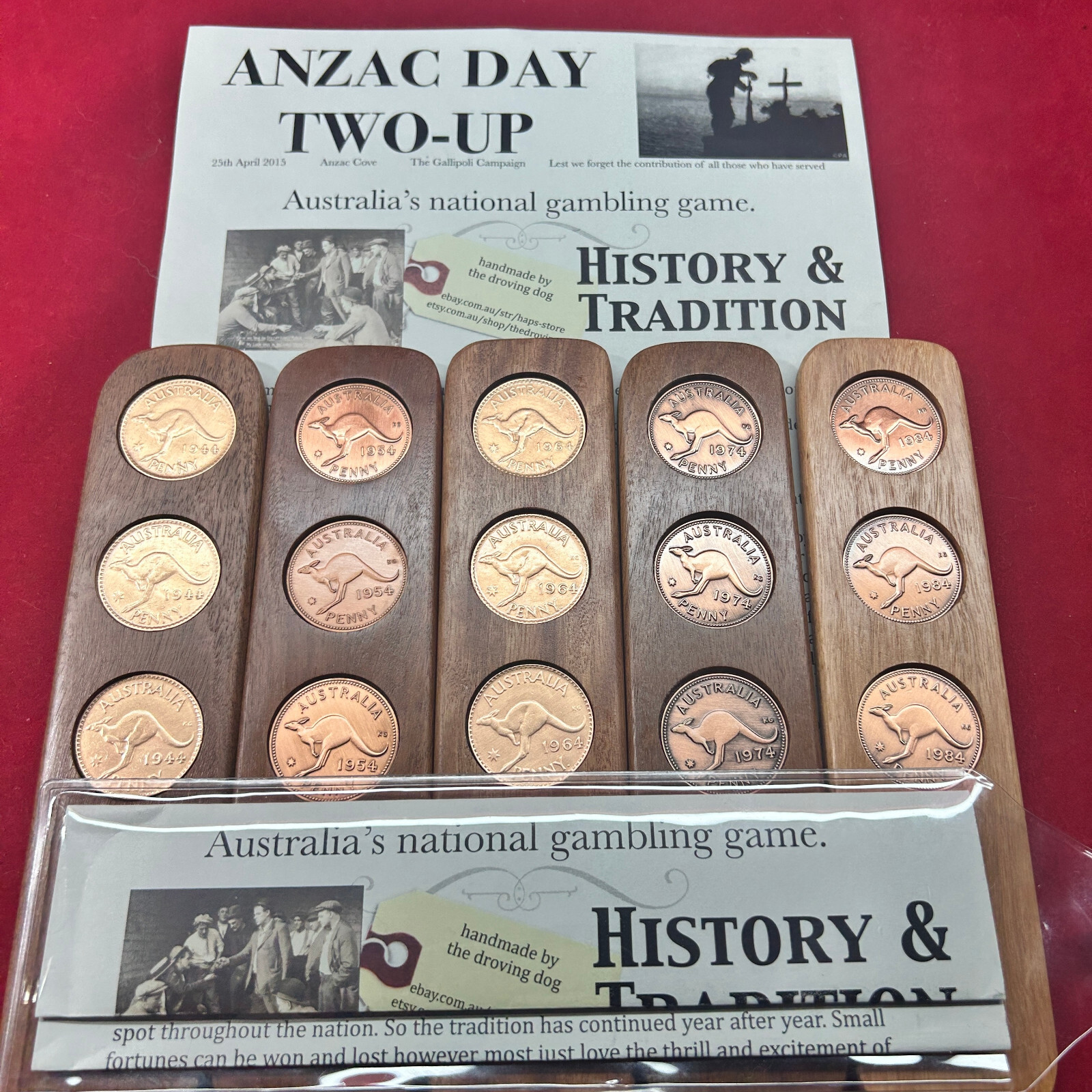 2005 20th Birthday Gift Present Hardwood Two-Up Game 2005 Australian Pennies