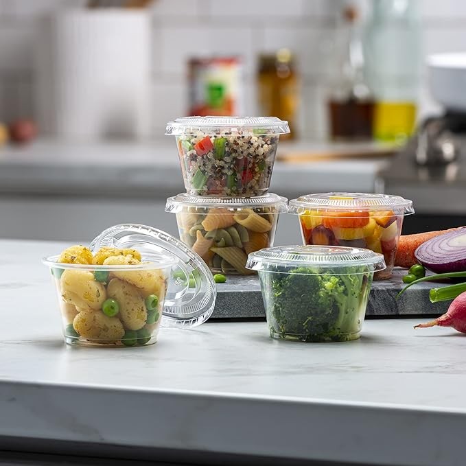 4 oz Clear Diposable Plastic Portion Cups With Lids Small Mini Containers