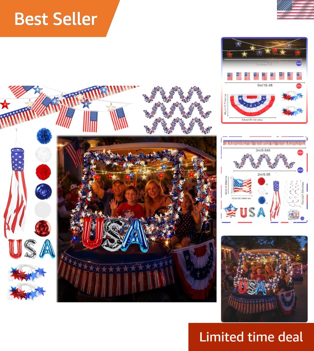 74 PCS Lighted 4th of July Golf Cart Decorations Kit with LED Star String Lig…