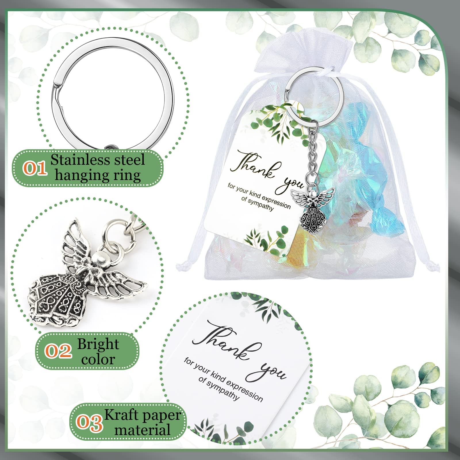 180 Pcs Funeral Favors Thank You Set 60 Pcs Angel Charm Keychain Angel Key Ri…