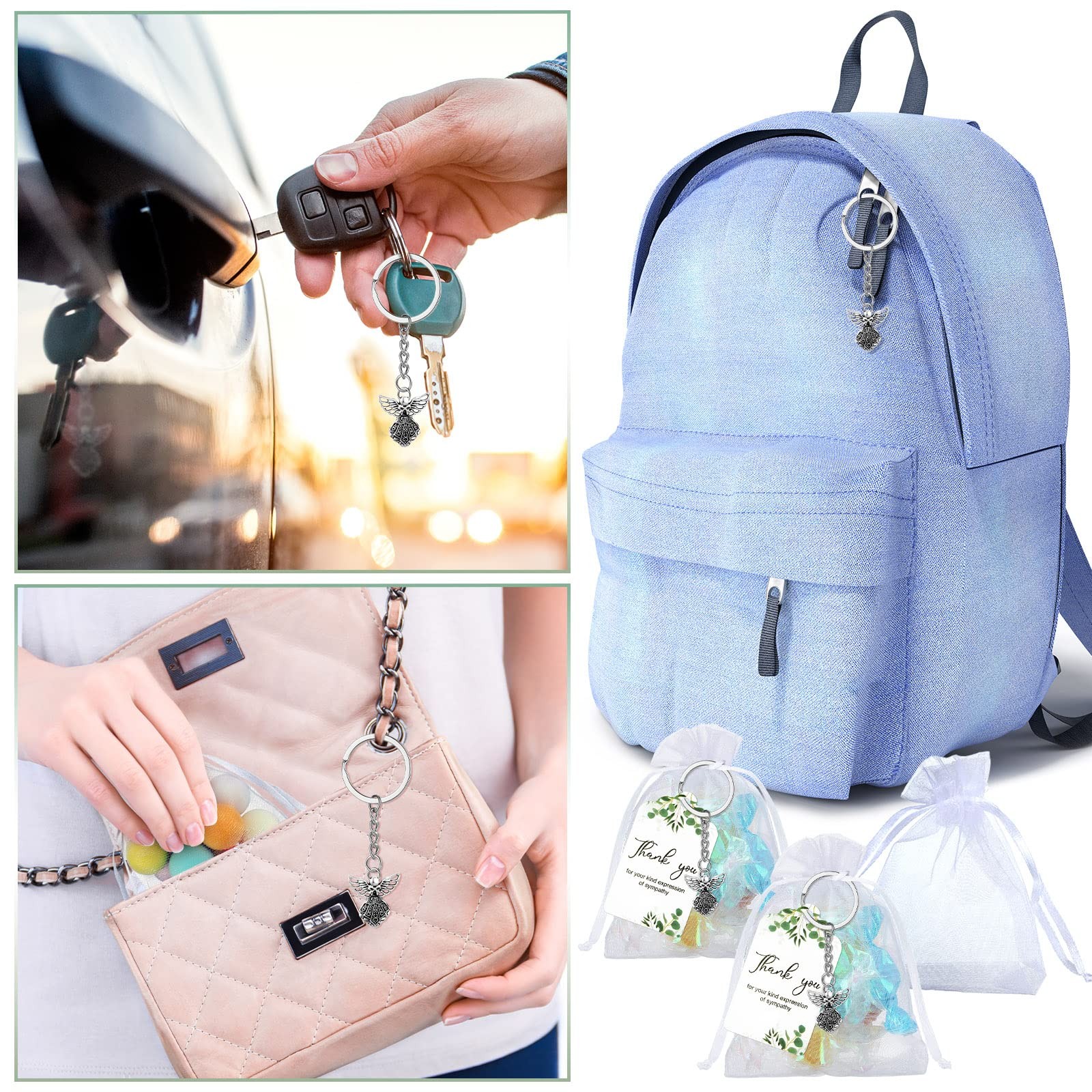 180 Pcs Funeral Favors Thank You Set 60 Pcs Angel Charm Keychain Angel Key Ri…