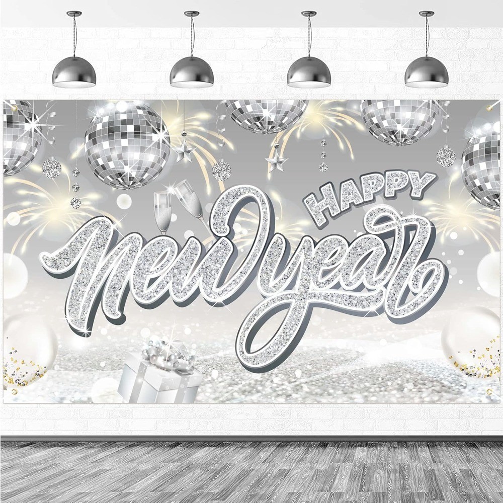 New Years Eve Decorations Silver Happy New Year Banner Extra Large New Years
